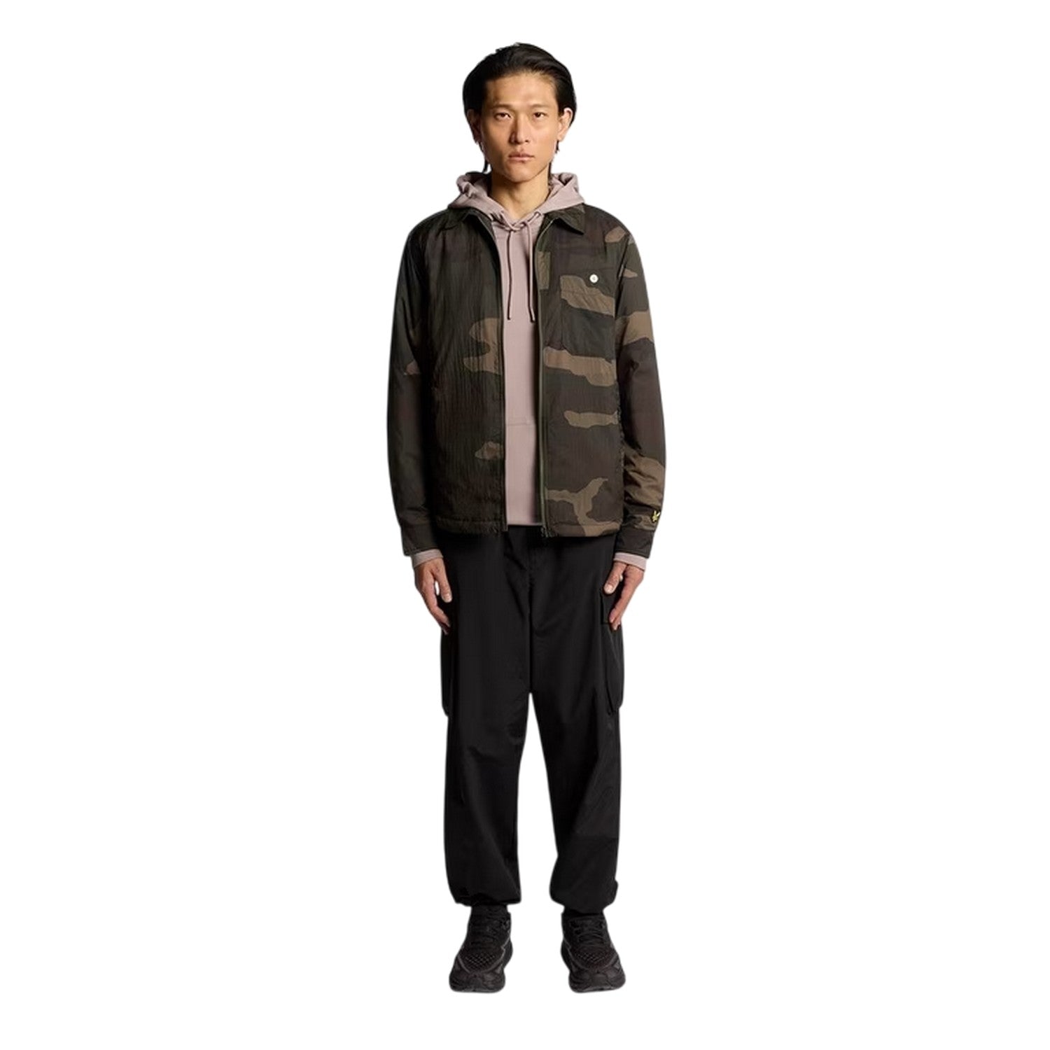Olive - Close up - Lyle & Scott Mens Camo Cotton Overshirt