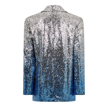 Silver - Back - AmyLynn Womens-Ladies Sequin Double-Breasted Blazer