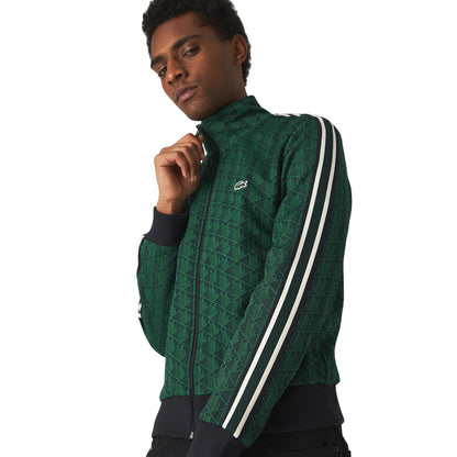 Blue-Green - Side - Lacoste Mens Paris All-Over Print Full Zip Tracksuit Top