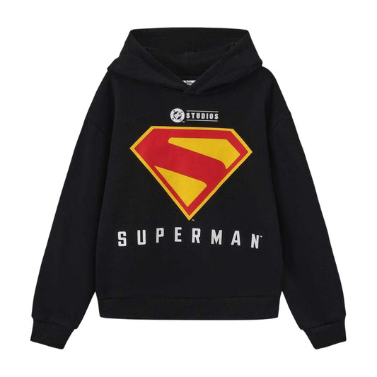 Black - Front - Superman Boys Cotton Blend Hoodie
