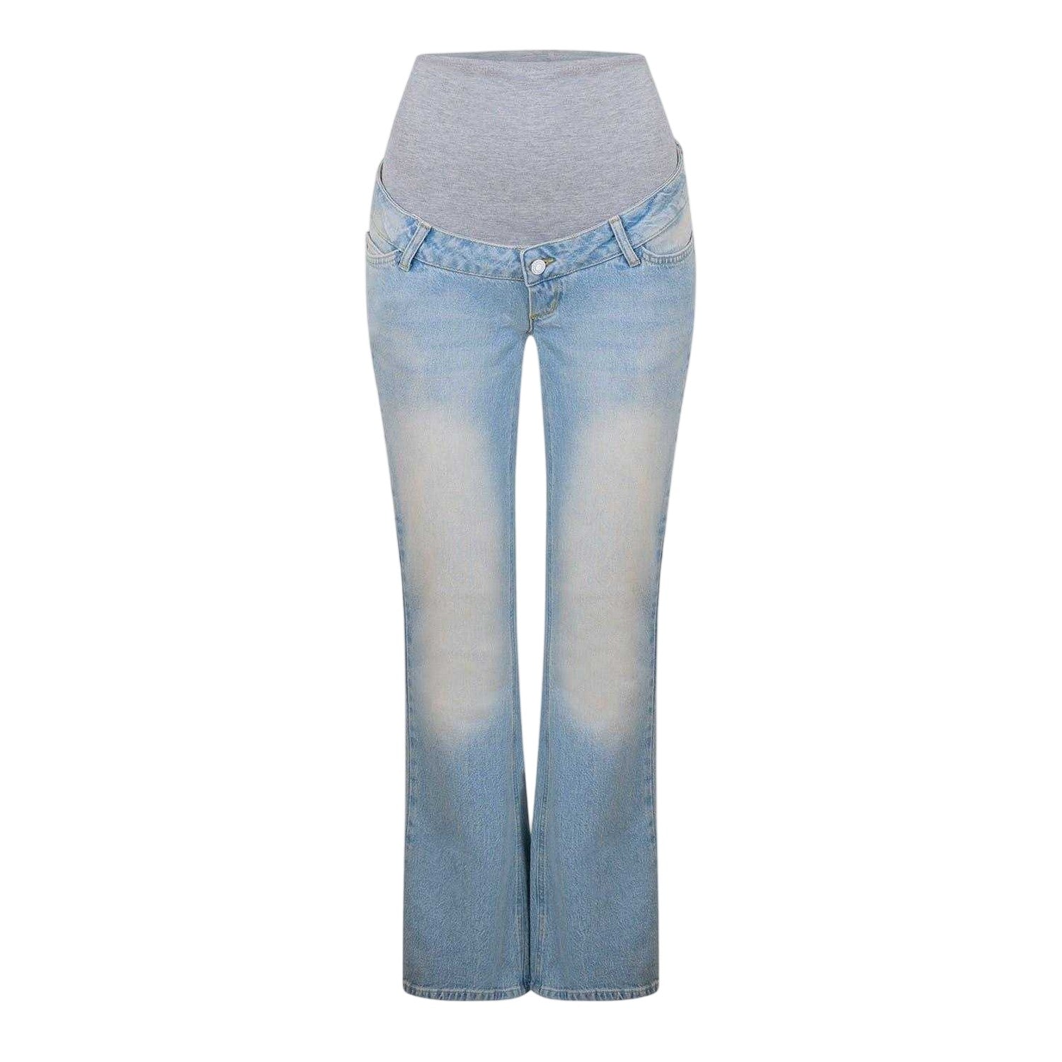 Light Denim Blue - Front - Mamalicious Womens-Ladies 5 Pockets Maternity Jeans