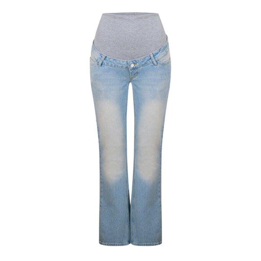 Light Denim Blue - Front - Mamalicious Womens-Ladies 5 Pockets Maternity Jeans