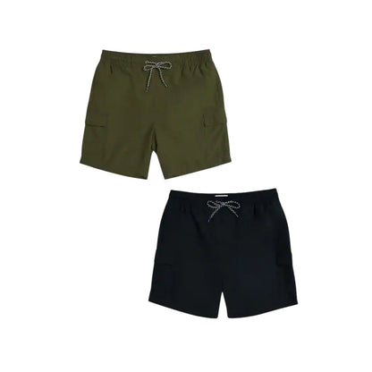 Khaki-Black - Front - Threadbare Mens Oxo Swim Shorts (Pack of 2)