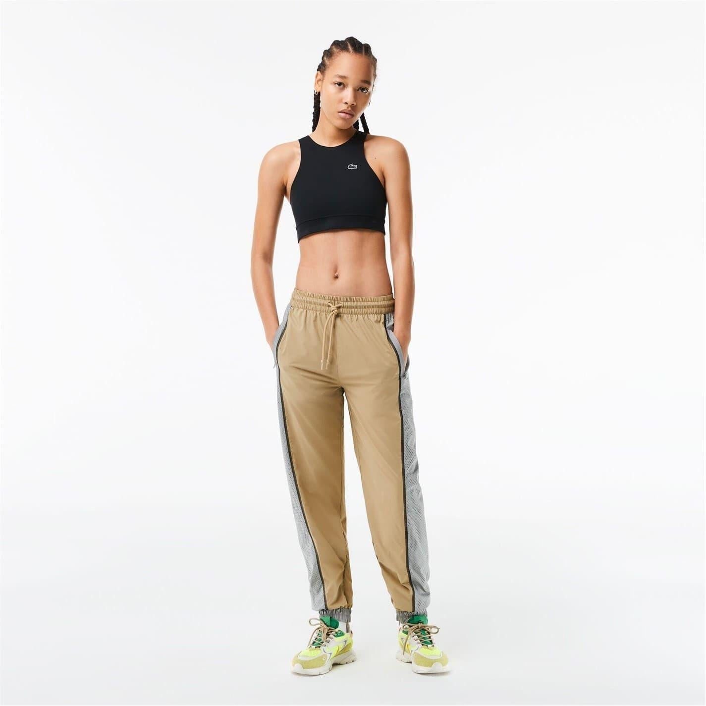 Cement - Front - Lacoste Womens-Ladies Elasticated Colour Block Slim Tracksuit Bottoms