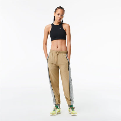 Cement - Front - Lacoste Womens-Ladies Elasticated Colour Block Slim Tracksuit Bottoms