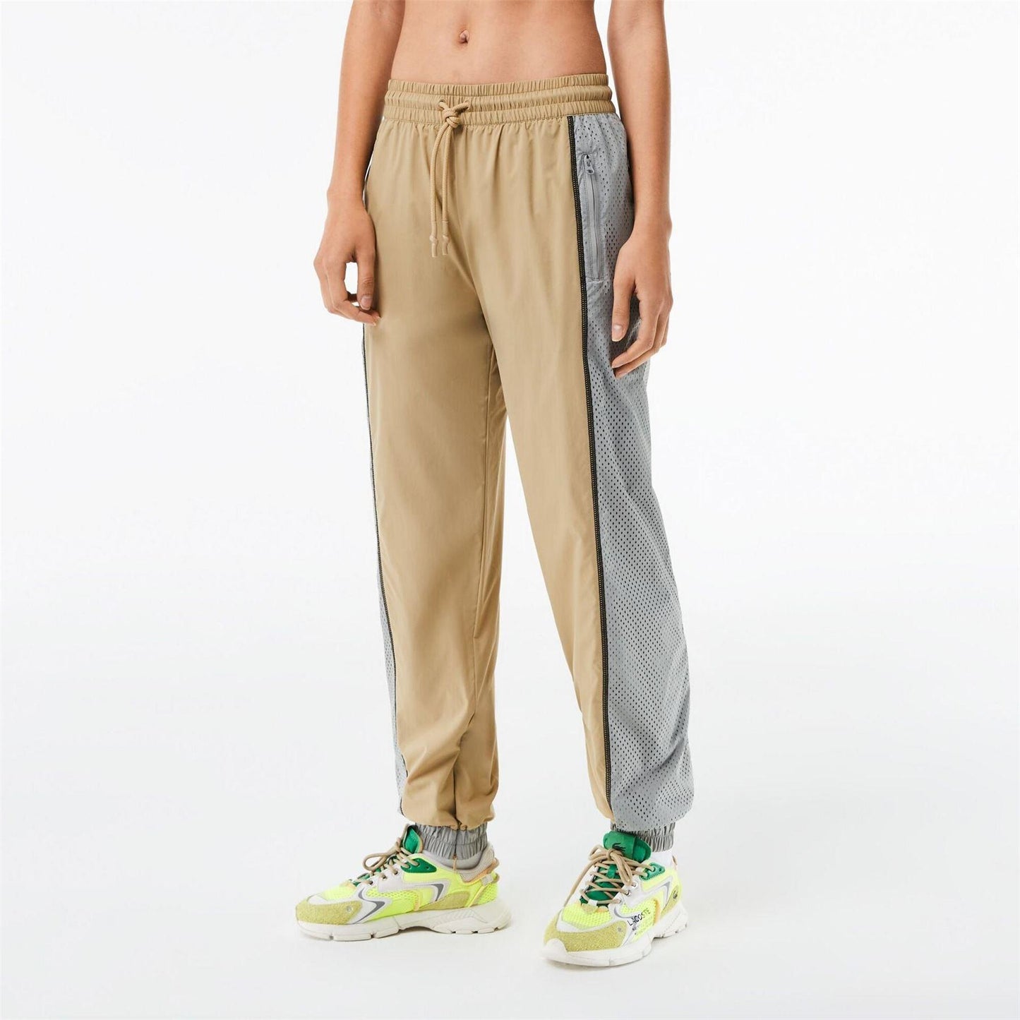 Cement - Back - Lacoste Womens-Ladies Elasticated Colour Block Slim Tracksuit Bottoms