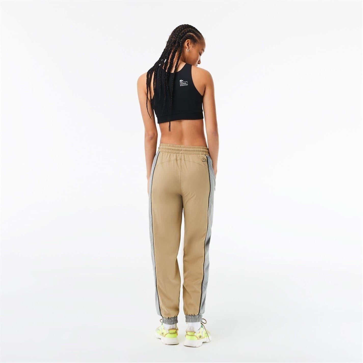 Cement - Side - Lacoste Womens-Ladies Elasticated Colour Block Slim Tracksuit Bottoms