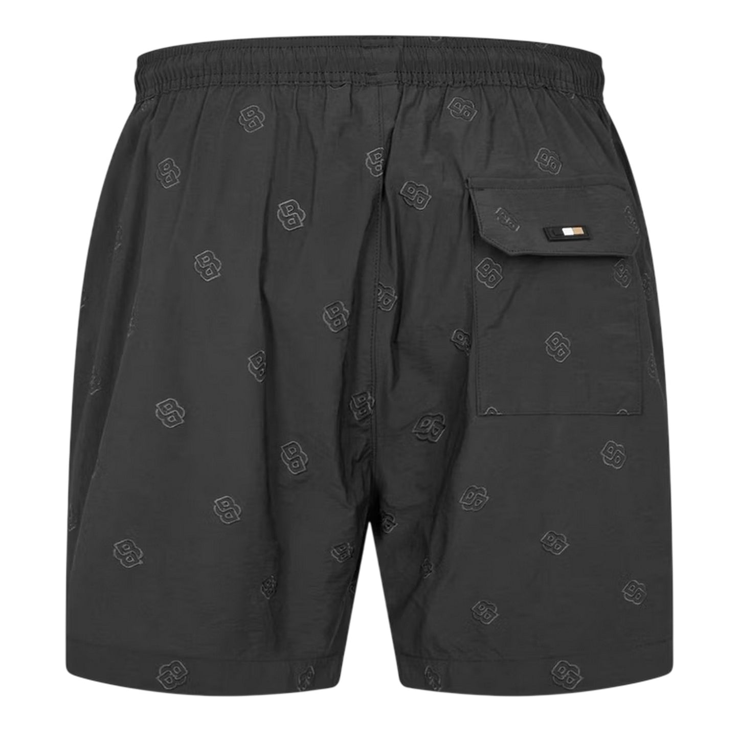 Black - Back - Boss Mens All Over Logo Regular Swim Shorts
