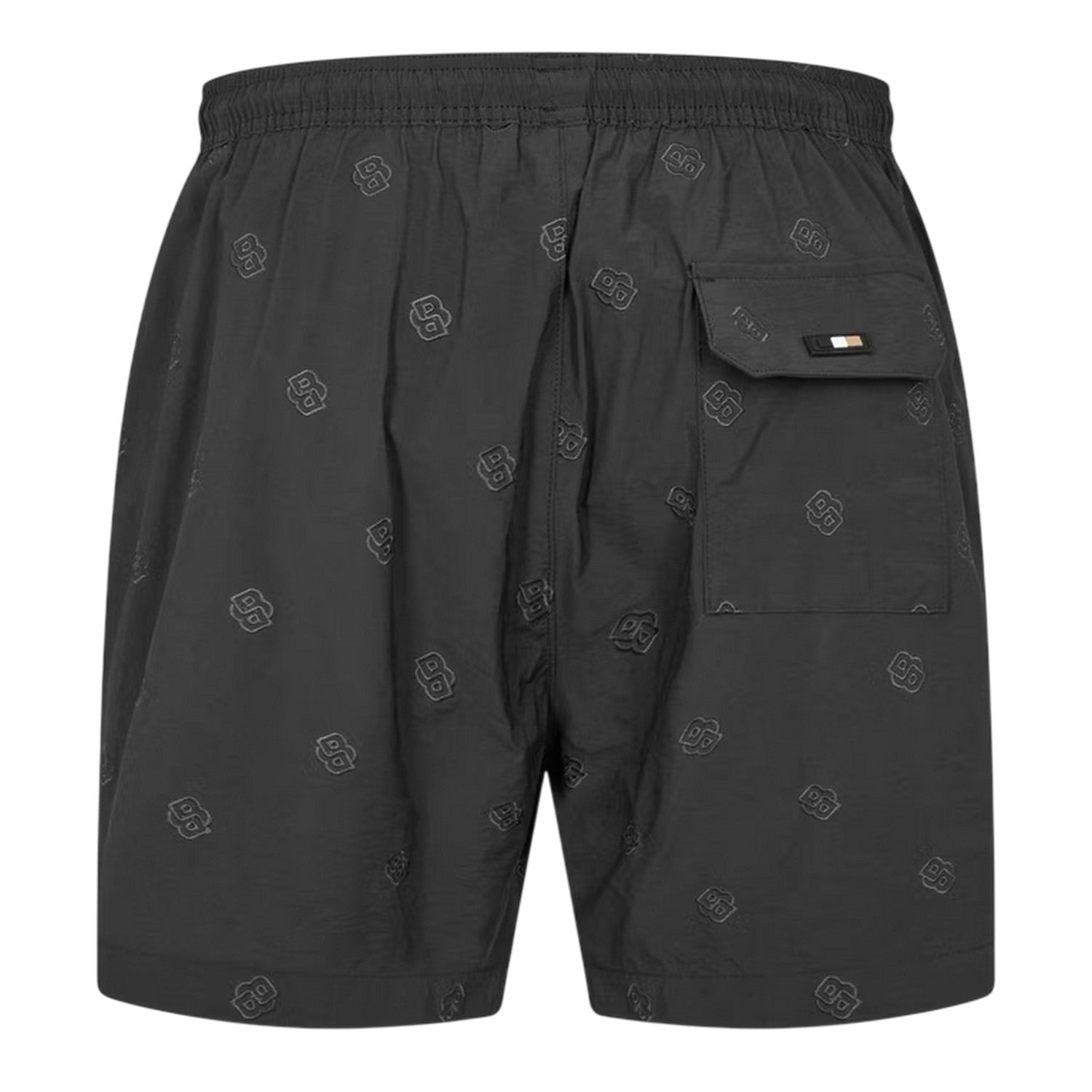 Black - Back - Boss Mens All Over Logo Regular Swim Shorts