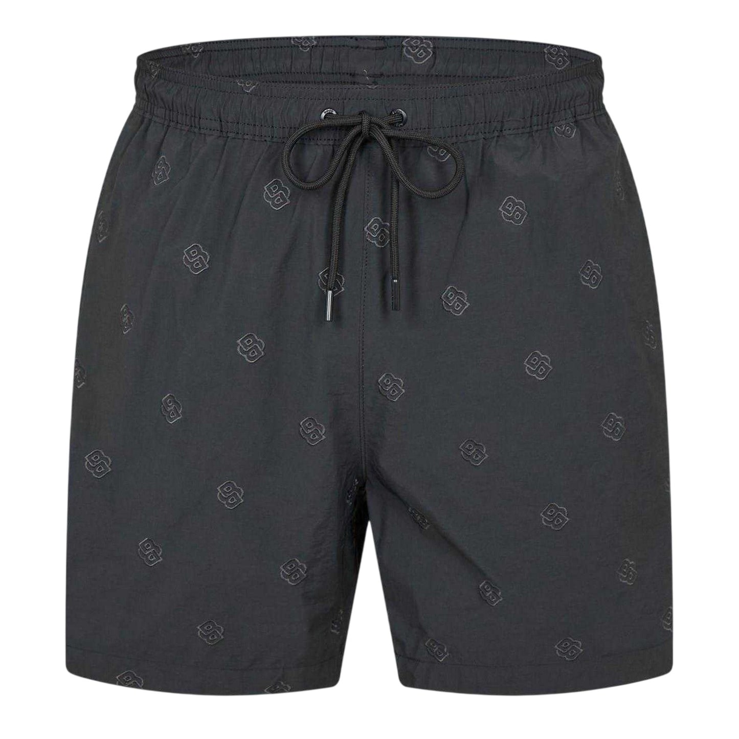 Black - Front - Boss Mens All Over Logo Regular Swim Shorts