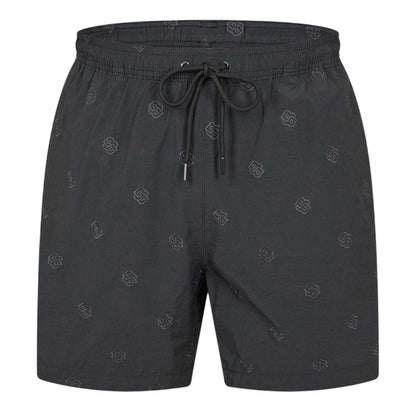 Black - Front - Boss Mens All Over Logo Regular Swim Shorts