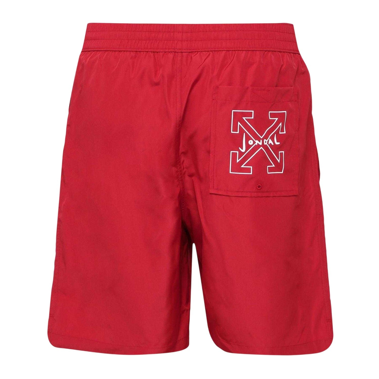 Red-White - Back - Off White Mens Graphic Print Relaxed Fit Swim Shorts