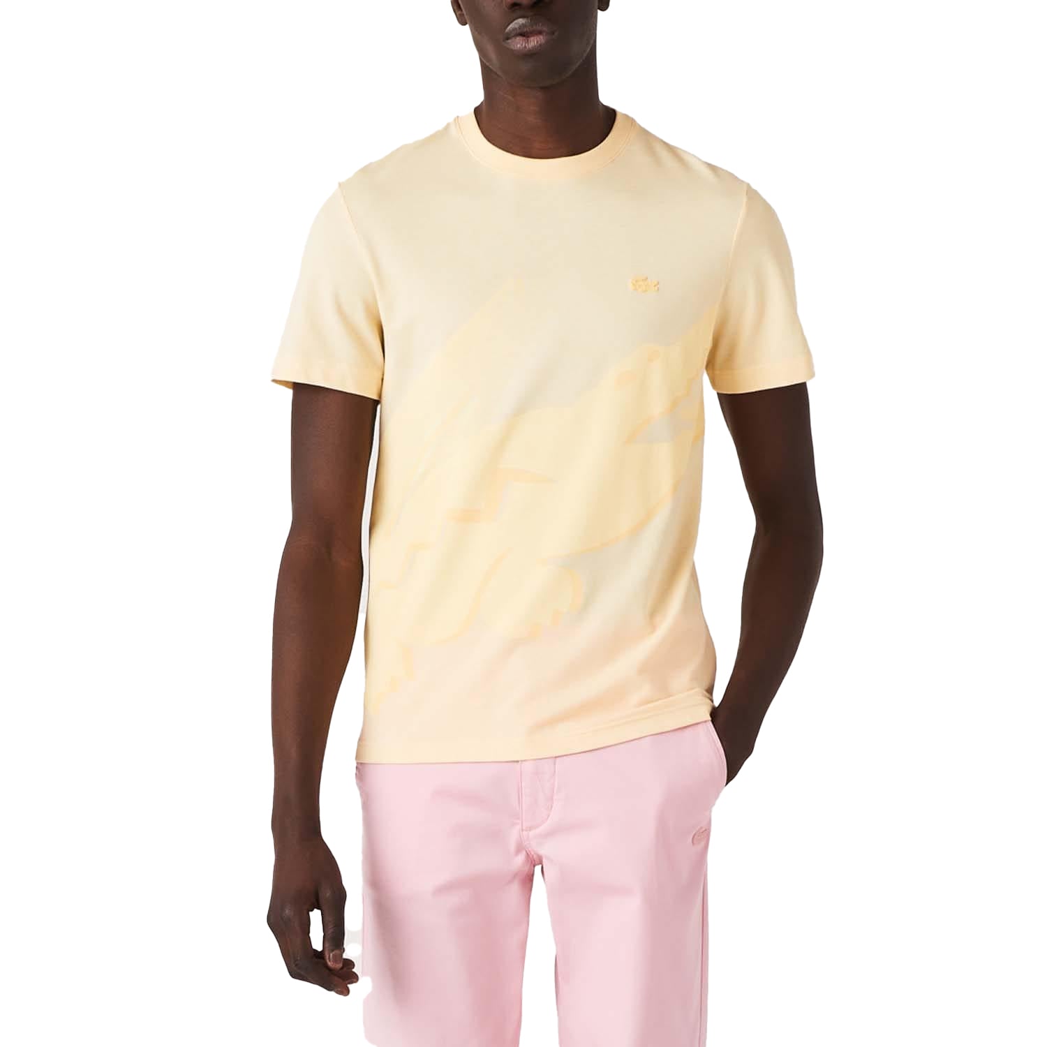 Yellow - Side - Lacoste Mens Crocodile Print Crew Neck T-Shirt