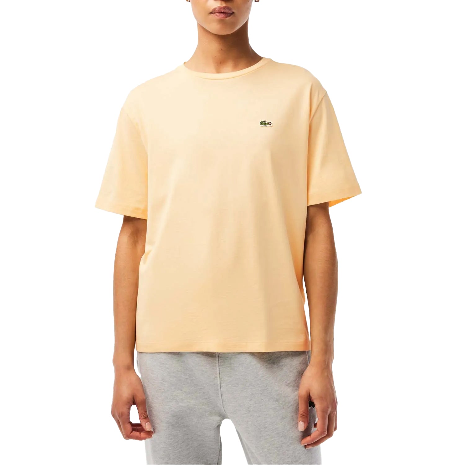 Yellow - Pack Shot - Lacoste Womens-Ladies Premium Cotton Crew Neck Boyfriend T-Shirt