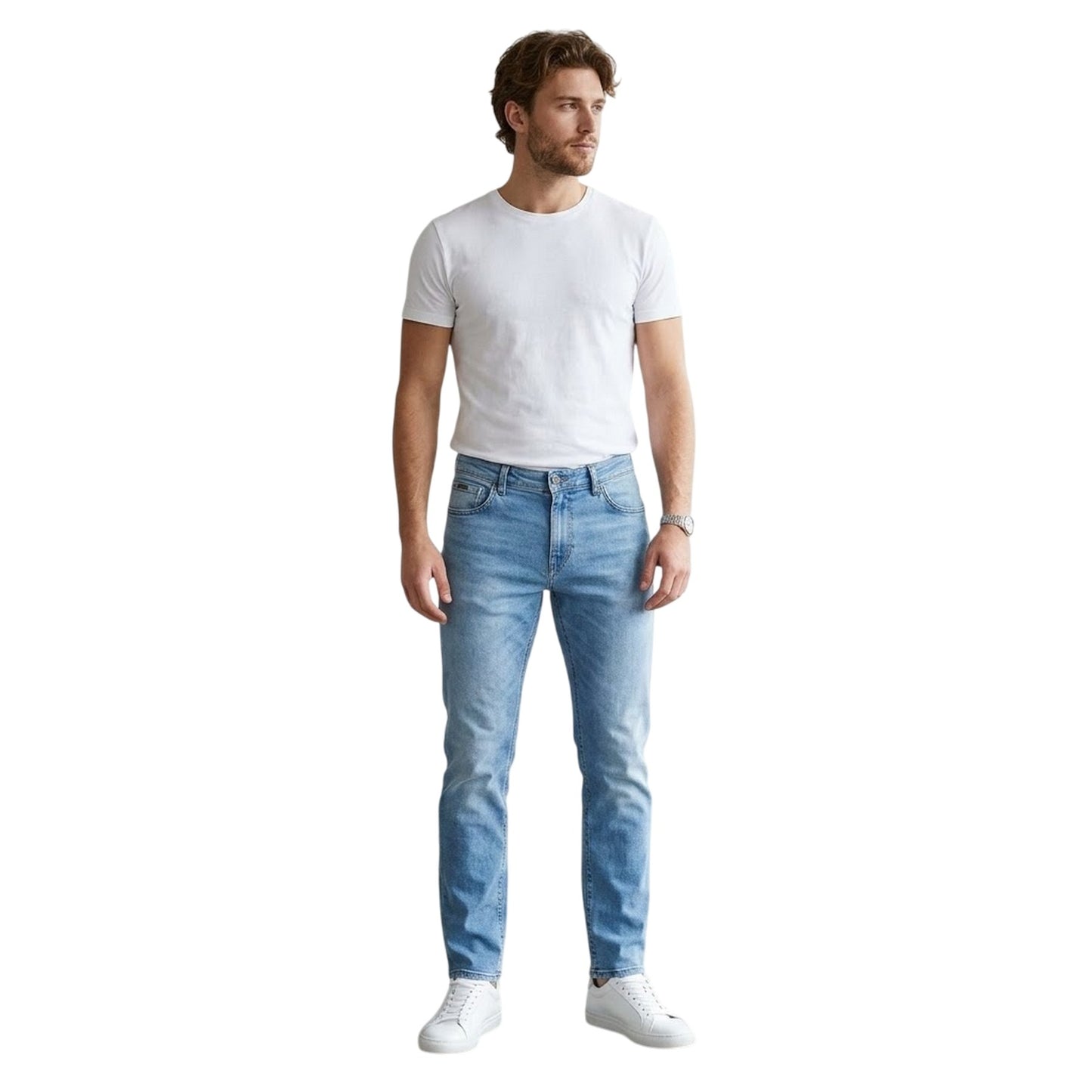 Medium Blue - Side - Boss Mens Maine Denim Tapered Leg Slim Jeans