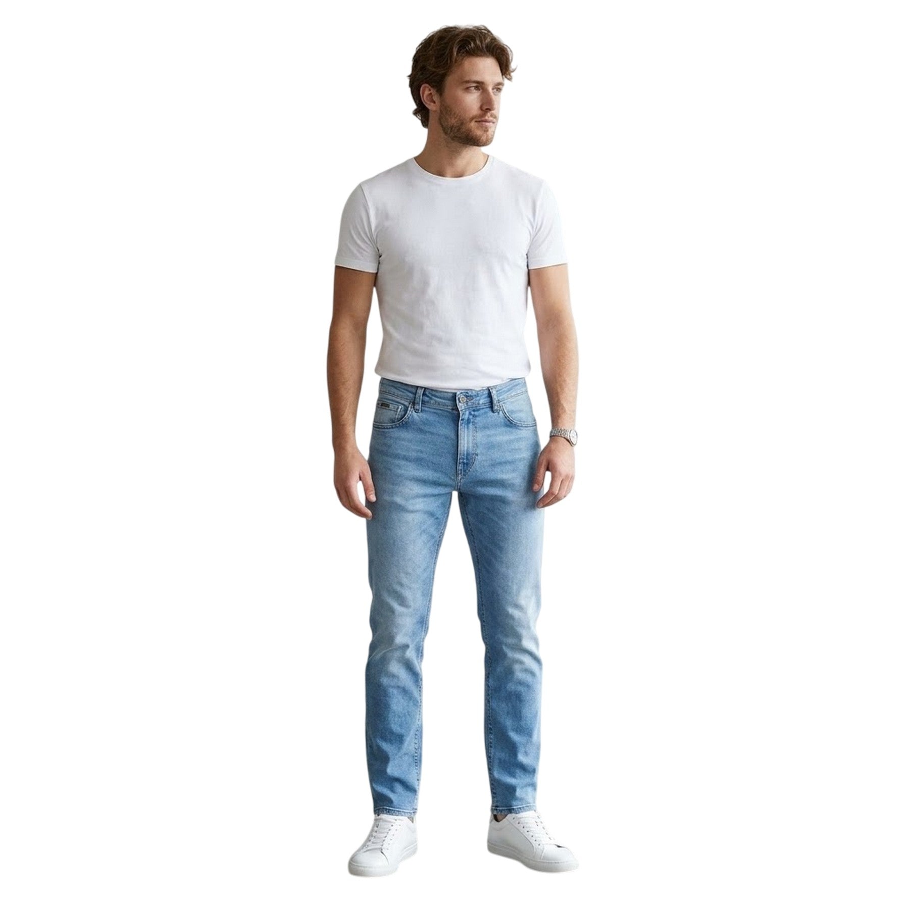 Medium Blue - Side - Boss Mens Maine Denim Tapered Leg Slim Jeans