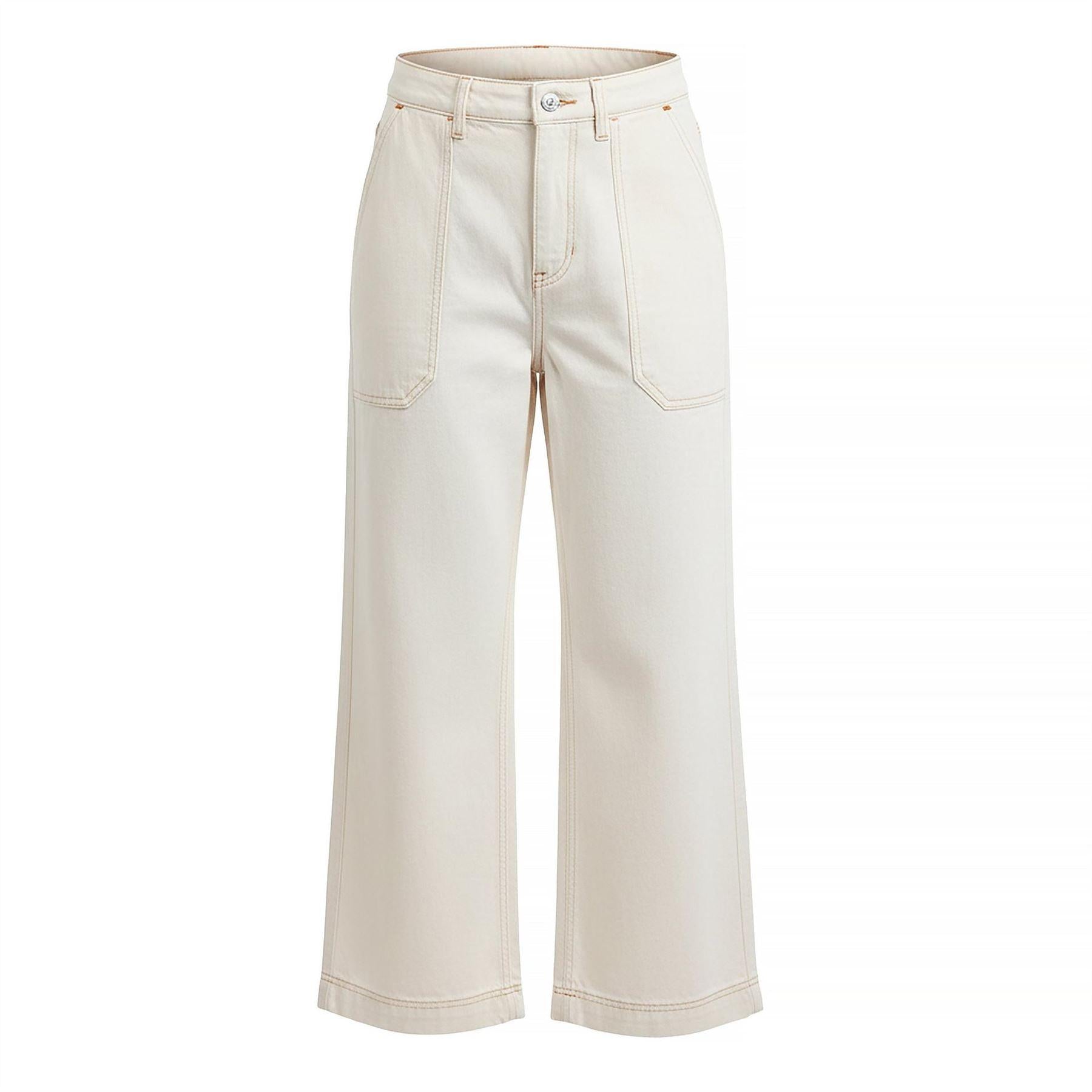 Natural - Front - Boss Womens-Ladies Marlene Cotton Wide Leg Jeans