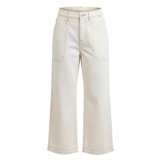 Natural - Front - Boss Womens-Ladies Marlene Cotton Wide Leg Jeans