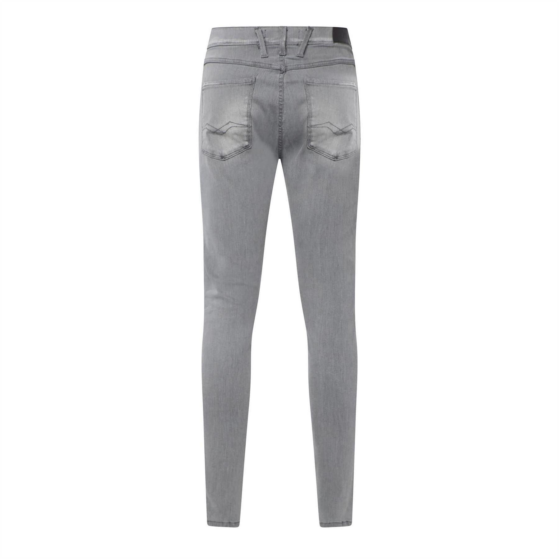 Grey - Back - Replay Mens Bronny Cotton Faded Slim Jeans