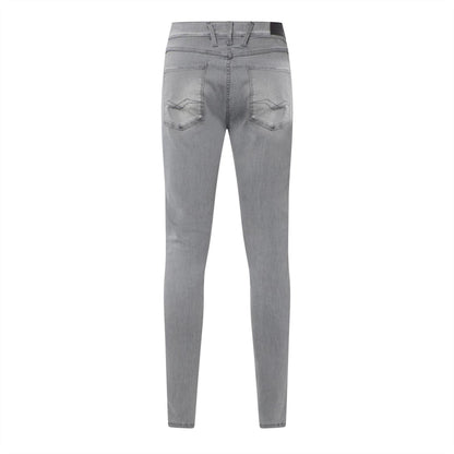 Grey - Back - Replay Mens Bronny Cotton Faded Slim Jeans