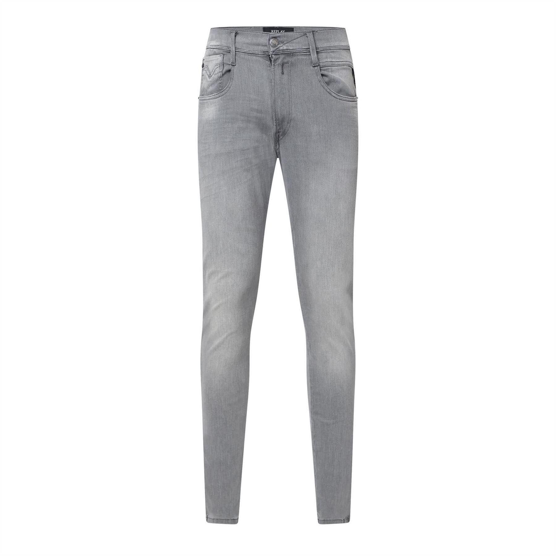Grey - Front - Replay Mens Bronny Cotton Faded Slim Jeans