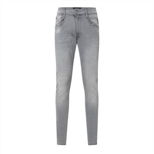 Grey - Front - Replay Mens Bronny Cotton Faded Slim Jeans