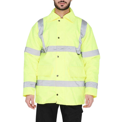 Yellow - Side - Dunlop Unisex Adult Hi-Vis Safety Parka