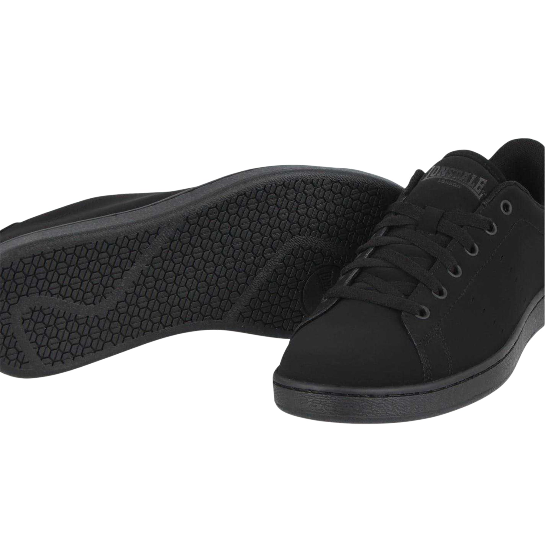 Black - Side - Lonsdale Mens Leyton Leather Flat Trainers