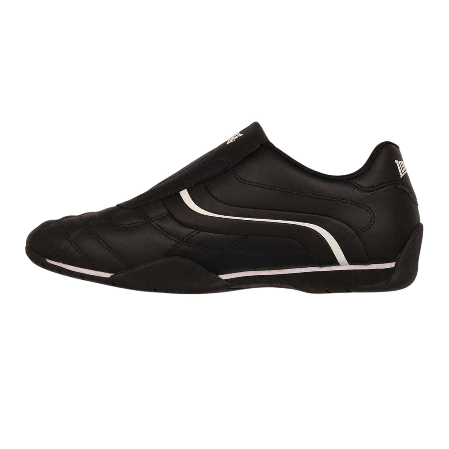 Black-White - Side - Lonsdale Mens Camden Leather Slip-on Trainers