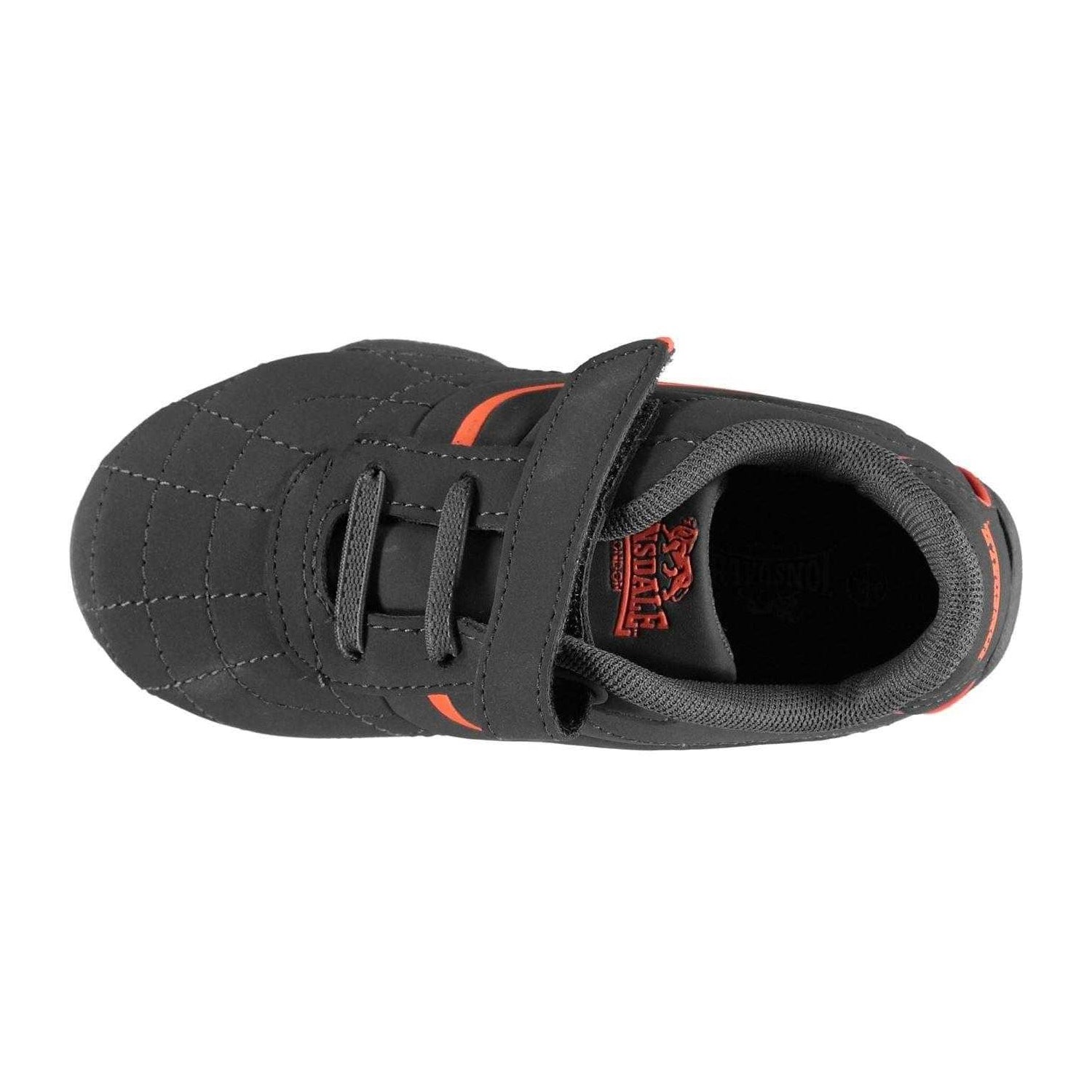 Charcoal-Orange - Side - Lonsdale Childrens-Kids Camden Leather Hook and Loop Trainers