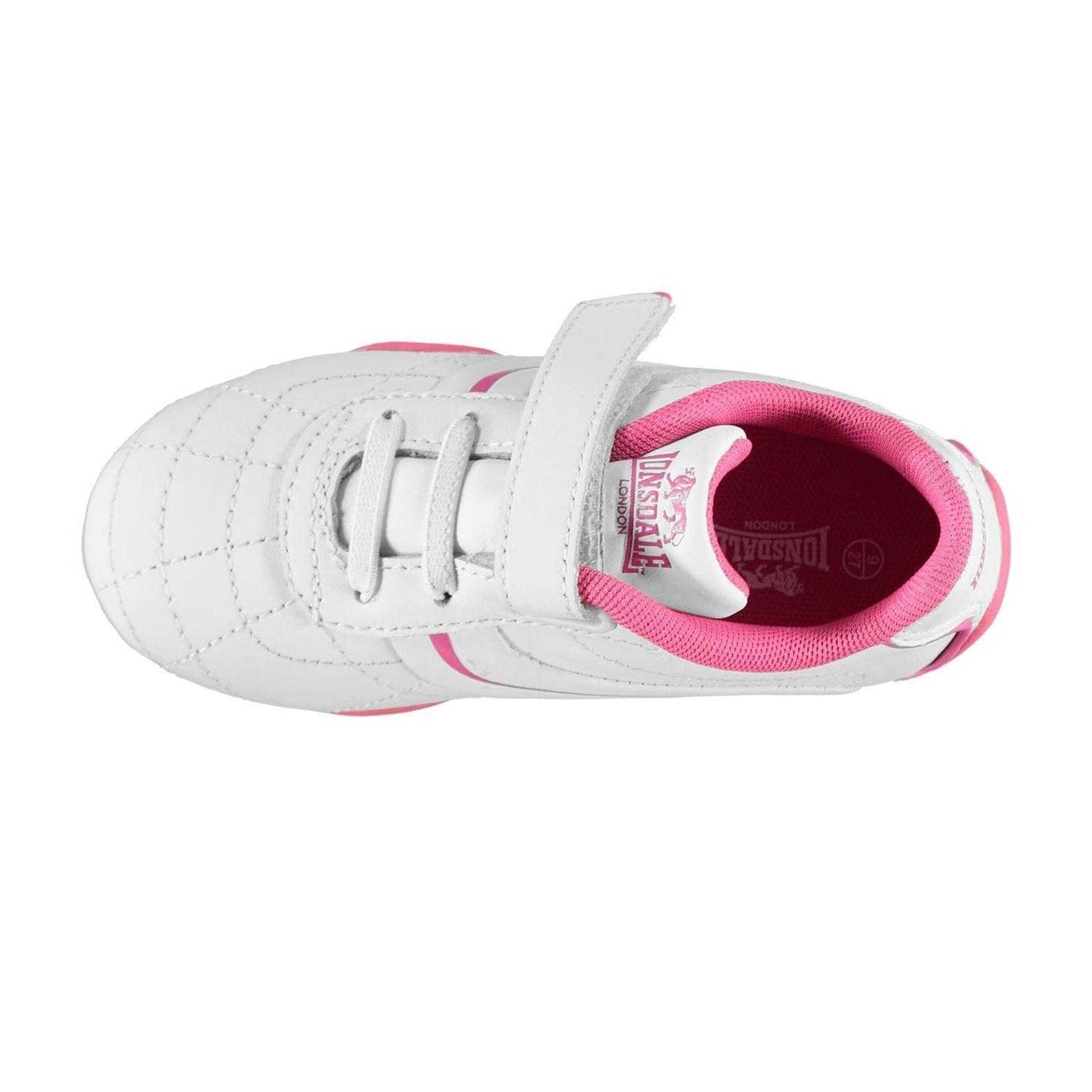 White-Cerise - Side - Lonsdale Childrens-Kids Camden Leather Hook and Loop Trainers