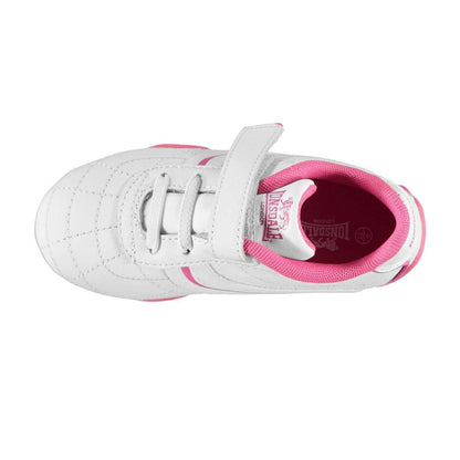 White-Cerise - Side - Lonsdale Childrens-Kids Camden Leather Hook and Loop Trainers