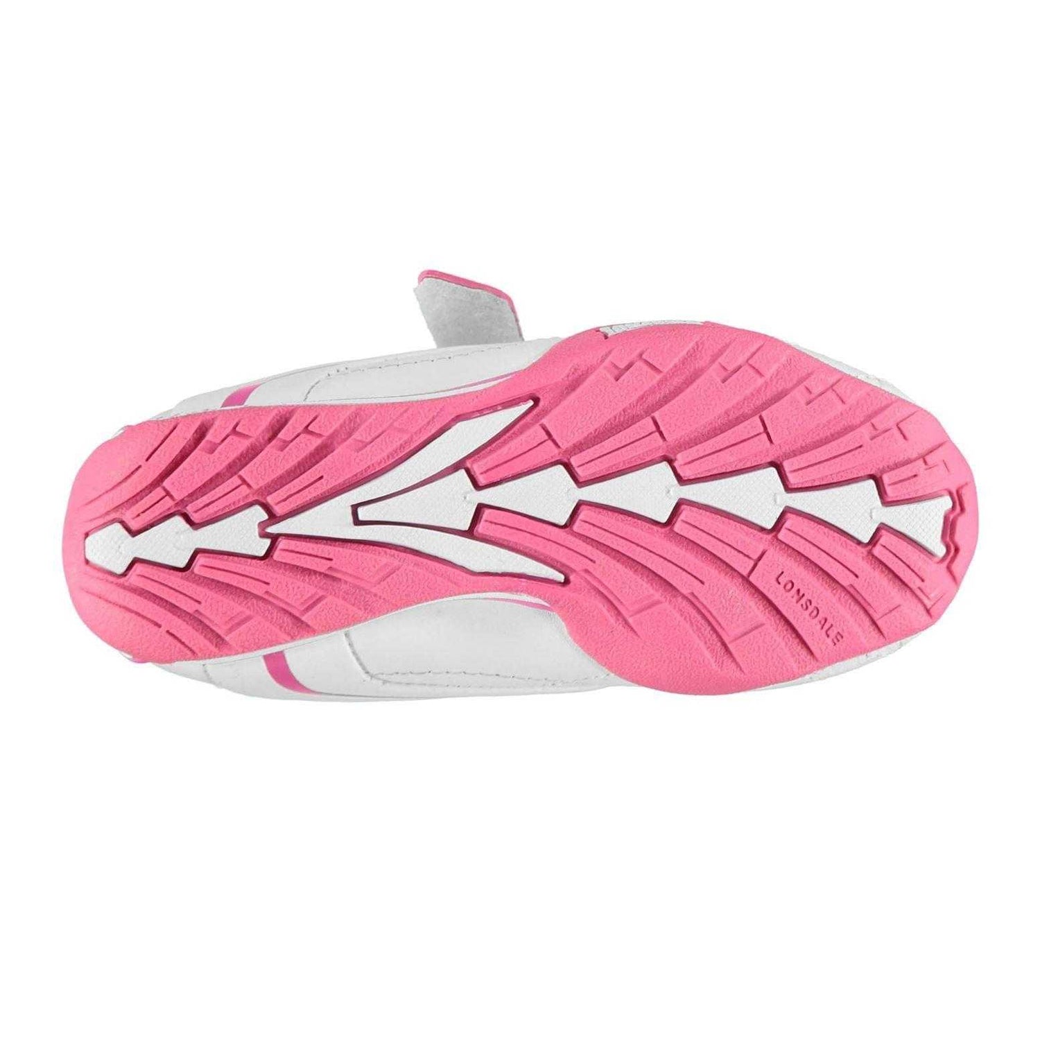 White-Cerise - Lifestyle - Lonsdale Childrens-Kids Camden Leather Hook and Loop Trainers