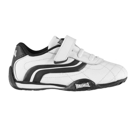 White-Navy - Front - Lonsdale Childrens-Kids Camden Leather Hook and Loop Trainers