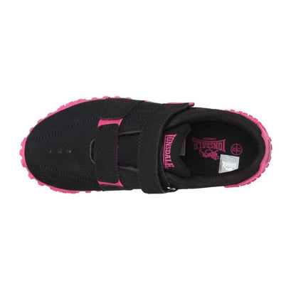 Black-Cerise - Back - Lonsdale Childrens-Kids Fulham Leather Trainers