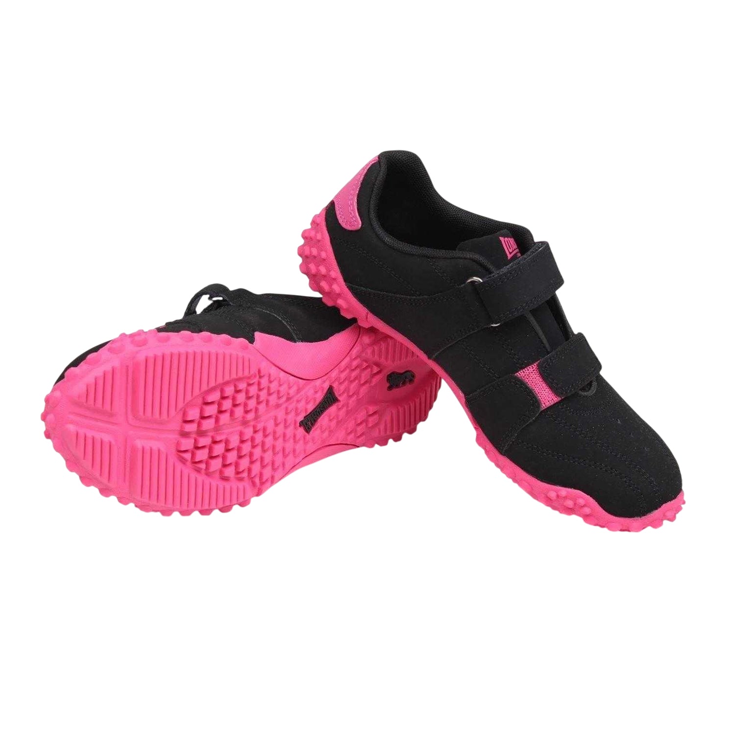 Black-Cerise - Pack Shot - Lonsdale Childrens-Kids Fulham Leather Trainers