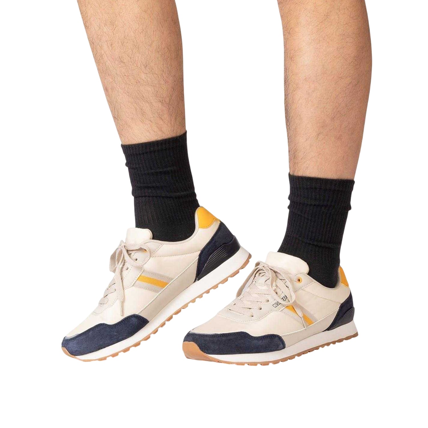 Beige-Navy - Lifestyle - Kappa Mens Draydon Logo Suede Low Cut Trainers