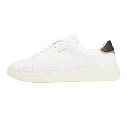 White - Side - Boss Womens-Ladies Amber Leather Running Platform Shoes