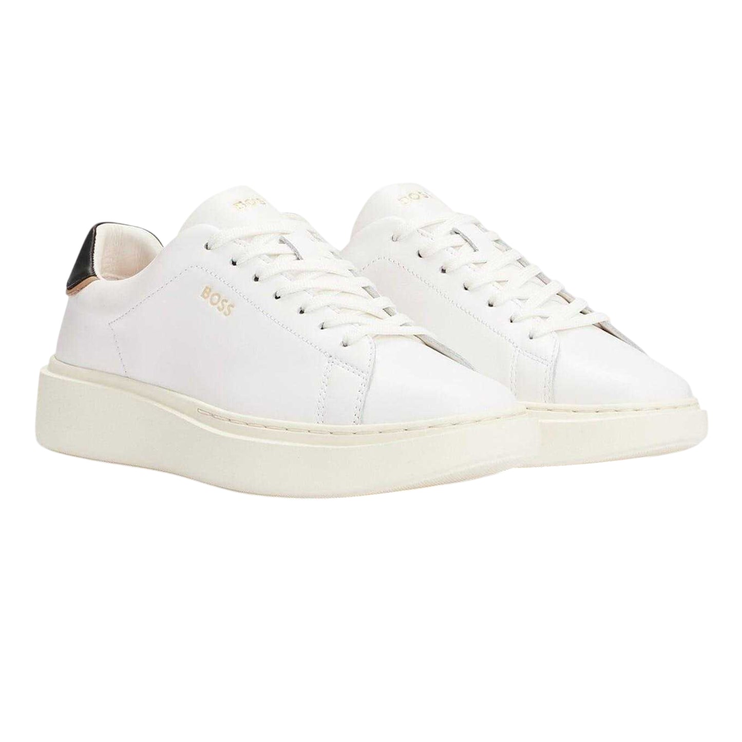 White - Lifestyle - Boss Womens-Ladies Amber Leather Running Platform Shoes