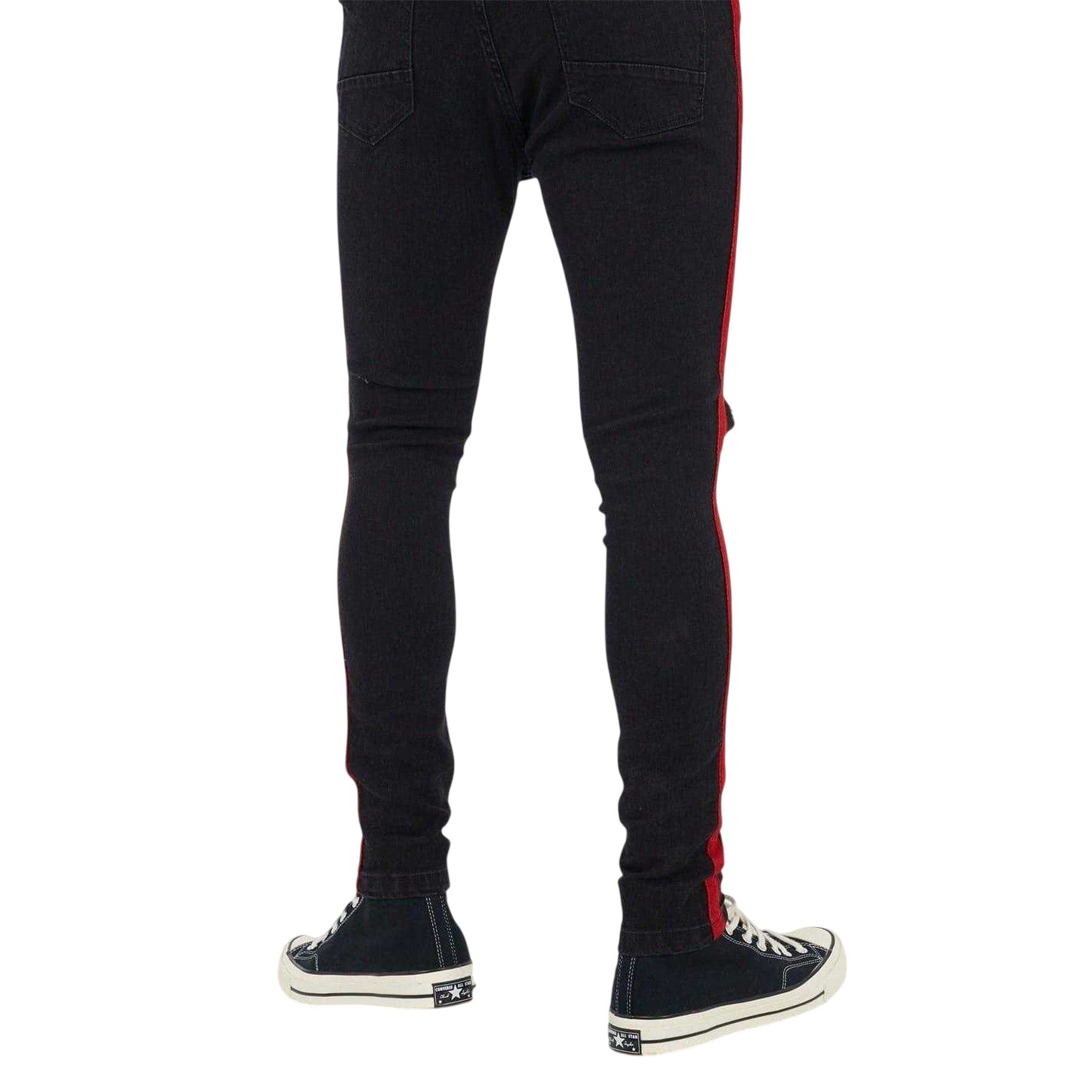 Charcoal - Back - Brave Soul Mens Denim Contrast Striped Side Seams Jeans
