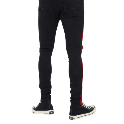 Charcoal - Back - Brave Soul Mens Denim Contrast Striped Side Seams Jeans