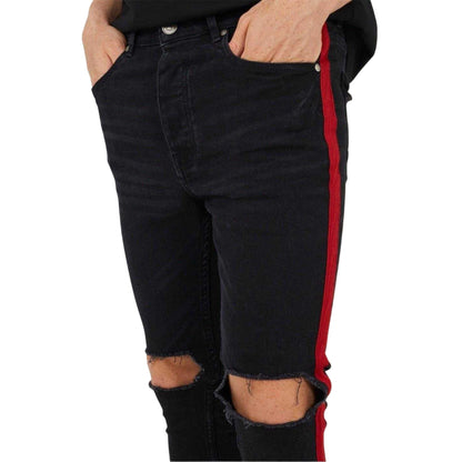 Charcoal - Side - Brave Soul Mens Denim Contrast Striped Side Seams Jeans