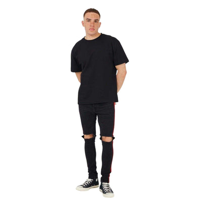 Charcoal - Lifestyle - Brave Soul Mens Denim Contrast Striped Side Seams Jeans