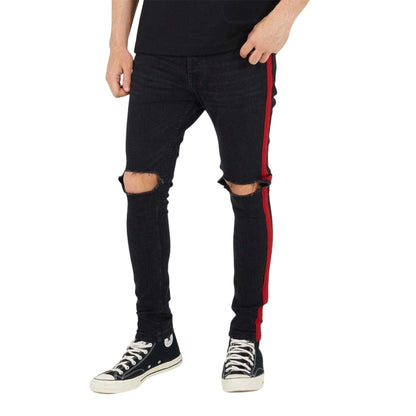 Charcoal - Front - Brave Soul Mens Denim Contrast Striped Side Seams Jeans