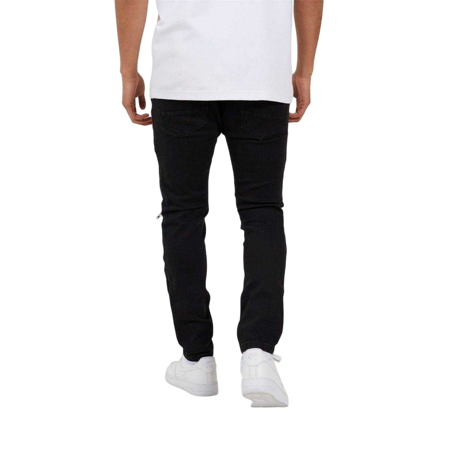 Charcoal Wash - Back - Brave Soul Mens Biker Stitched Skinny Jeans