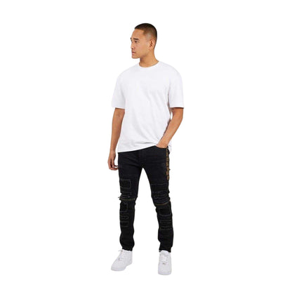 Charcoal Wash - Lifestyle - Brave Soul Mens Biker Stitched Skinny Jeans
