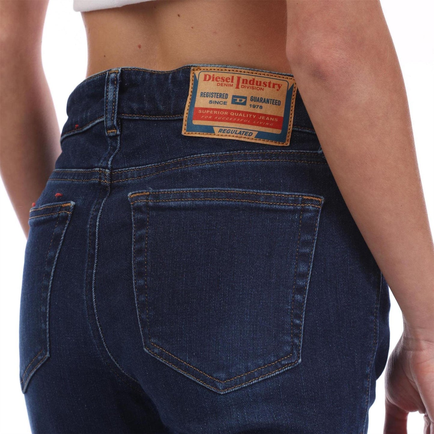 Blue - Side - Diesel Womens-Ladies 2018 Slandy Low Skinny Jeans