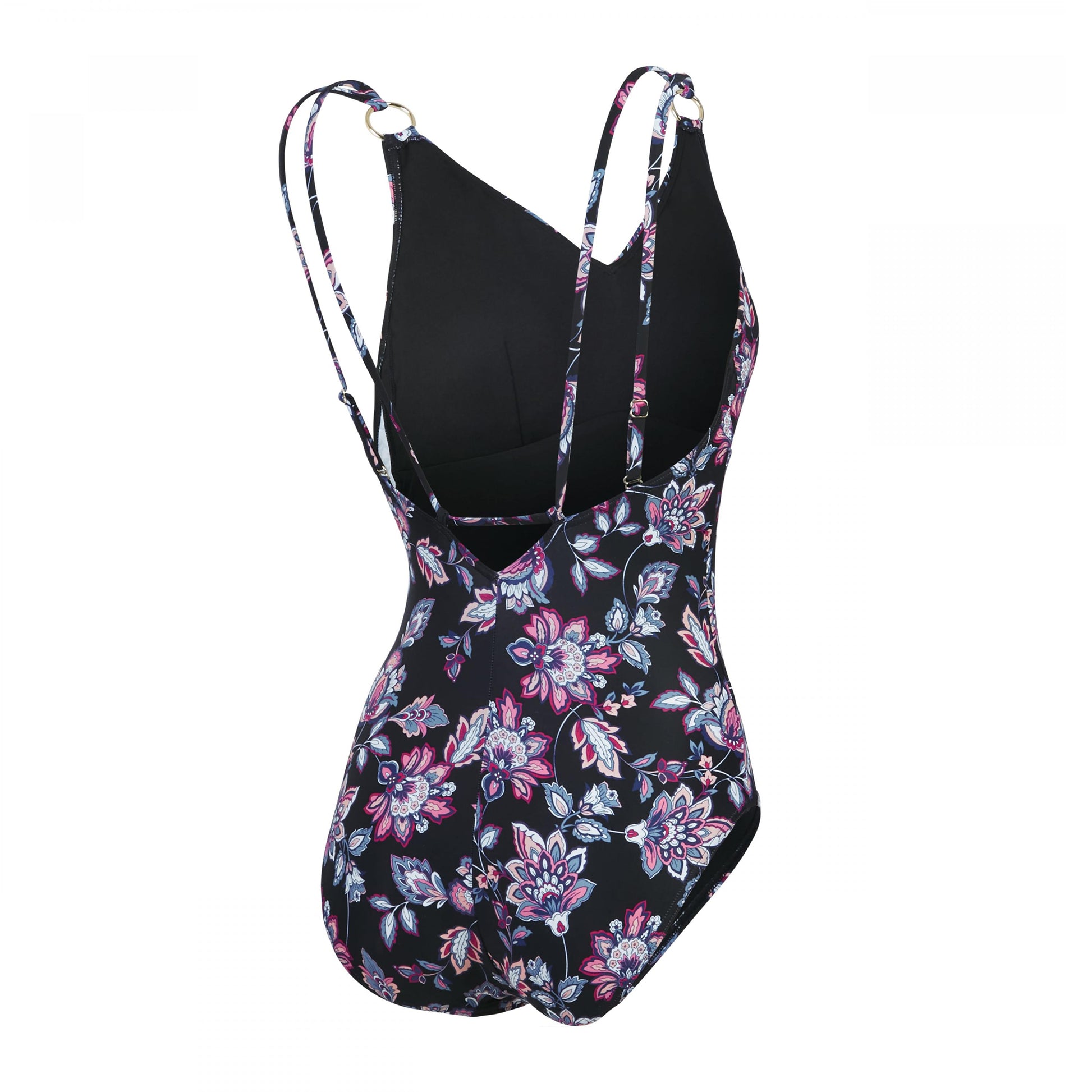 Black - Back - Speedo Womens-Ladies Floral Strappy One Piece Swimsuit