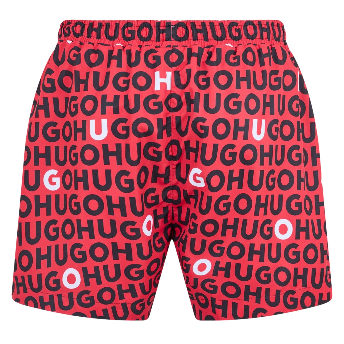 Red - Back - Hugo Mens Logo All-Over Print Regular Swim Shorts
