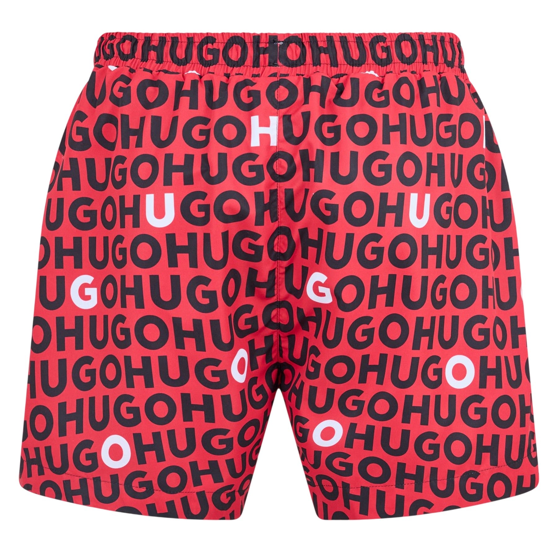 Red - Back - Hugo Mens Logo All-Over Print Regular Swim Shorts